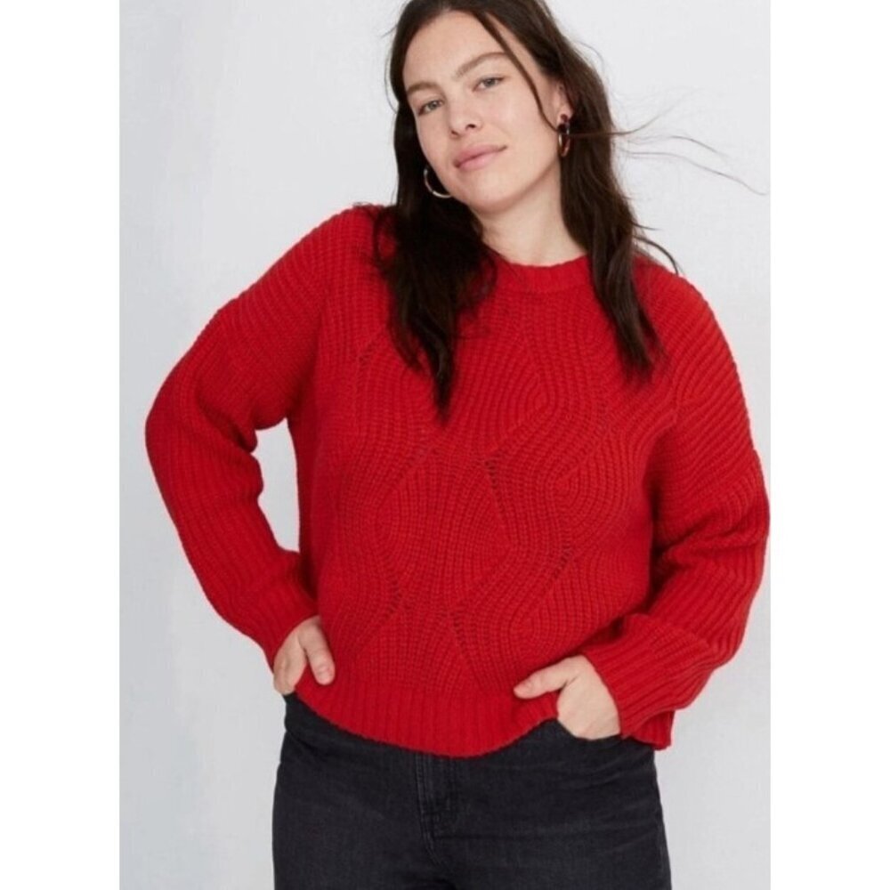 Madewell Cable Knit Sweater Womens Small Red Crewneck Alpaca Wool Blend …